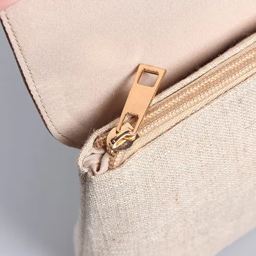 Internal view of custom makeup pouch with high-quality lining for travel beauty